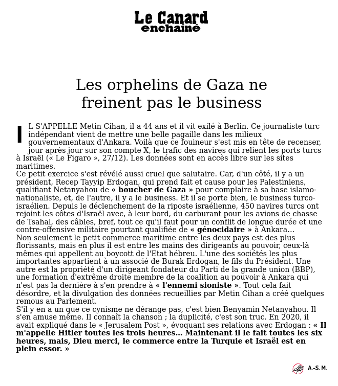 2024.01.10_Le.Canard.Enchaine_Les.Orphelins.De.Gaza.Ne.Freinent.Pas.Le.Business